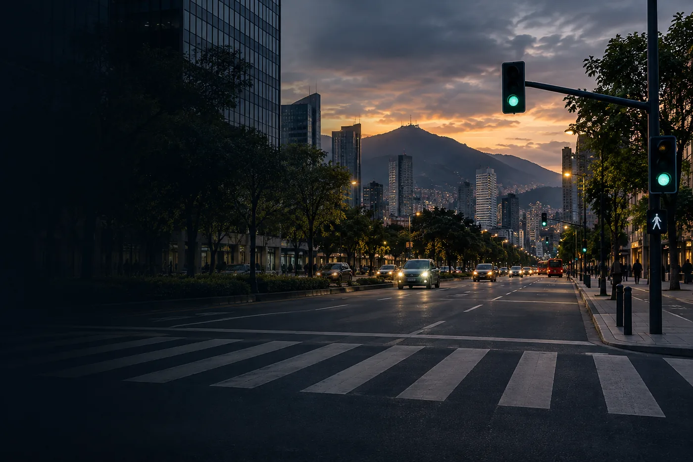 Vehículos transitando por una vía como contexto de la gestión de seguridad vial.