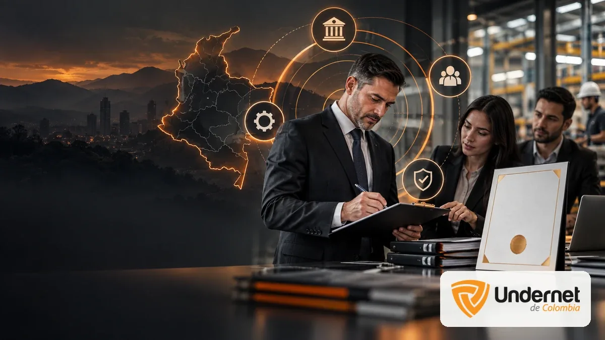 Profesionales revisando la certificación ISO 9001 en Colombia, con el logo de Undernet