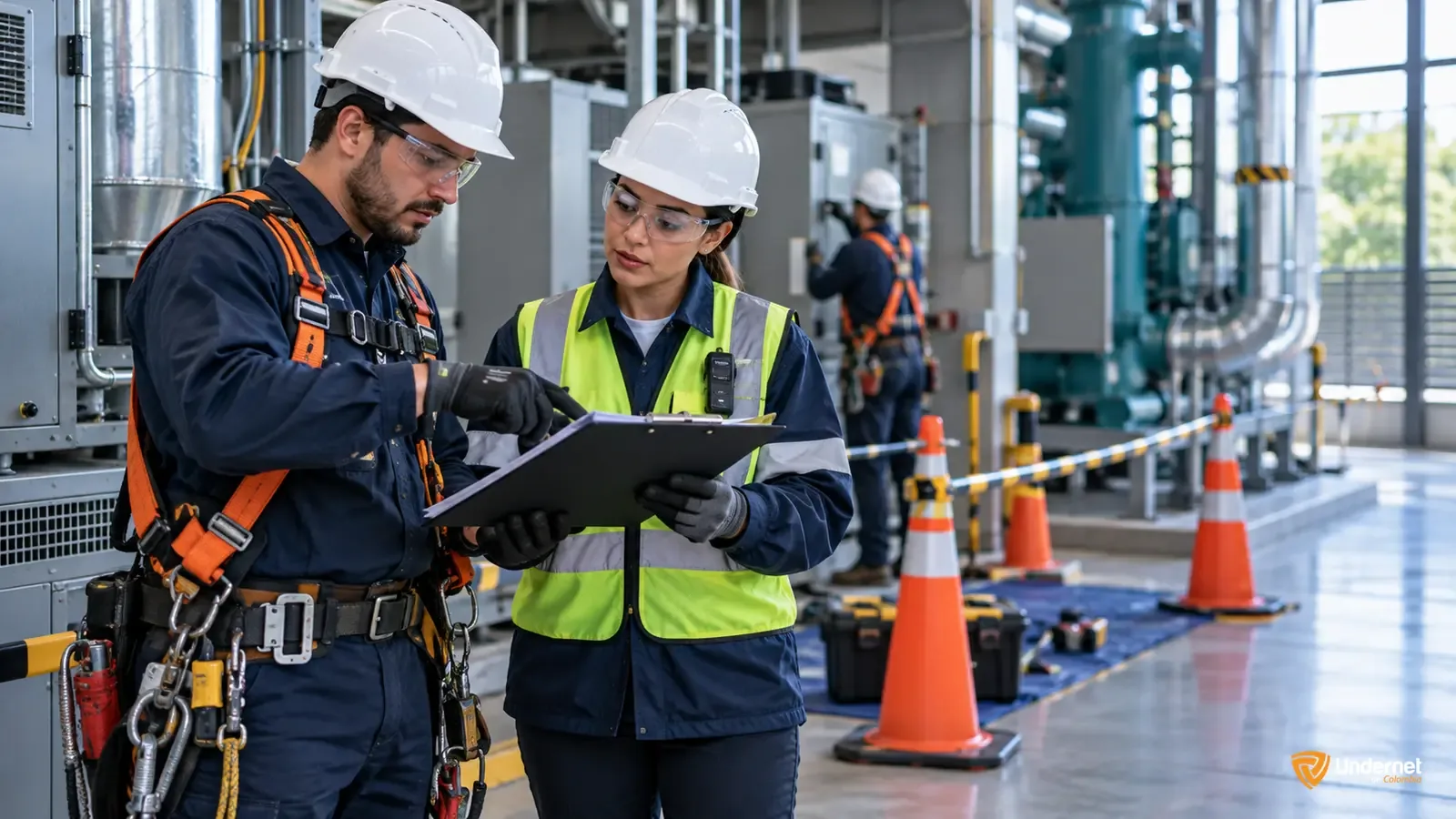 Contratista y coordinadora de seguridad revisan riesgos antes de iniciar un trabajo