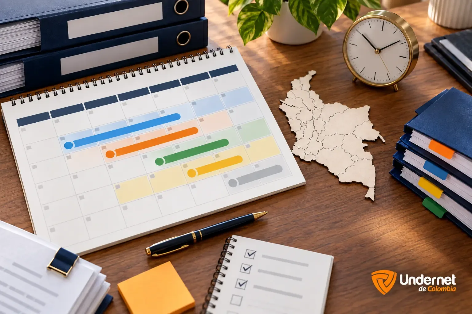 Calendario institucional del FURAG con etapas de preparación, mapa de Colombia y carpetas de evidencia