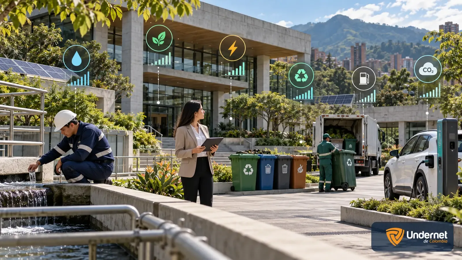 Gestión ambiental institucional aplicada al agua, energía, residuos, combustibles y huella de carbono