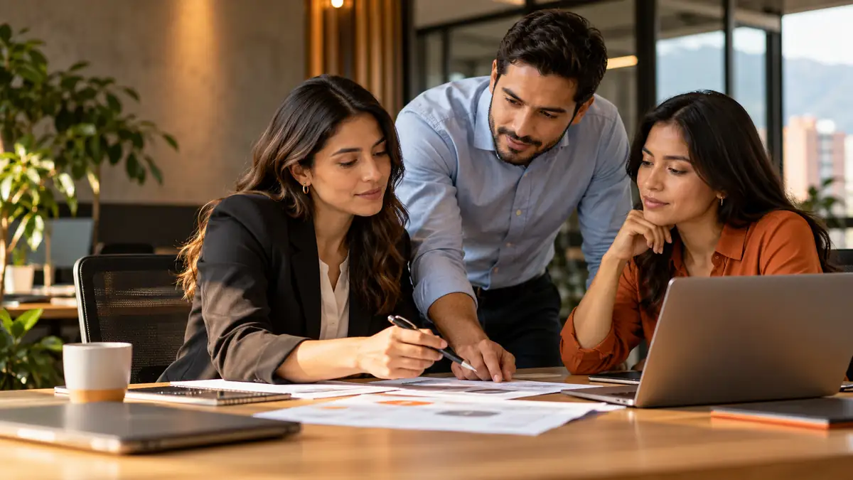 Equipo de profesionales revisa documentos y resultados en una reunión de trabajo